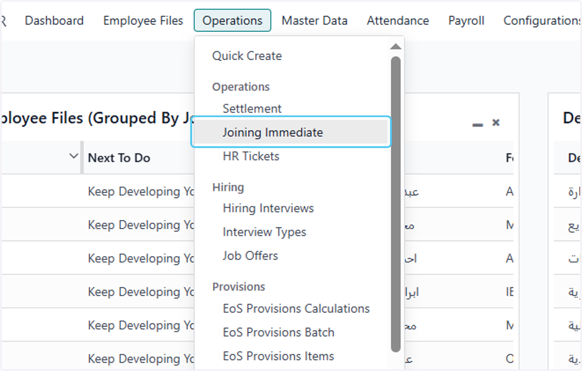 Click on Joining Immediate