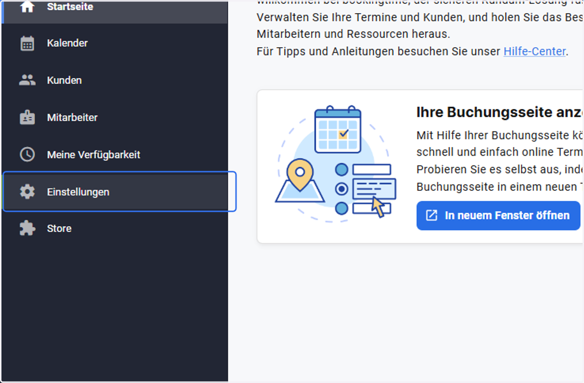 Öffnen Sie die allgemeinen Einstellungen über das Seitenmenü