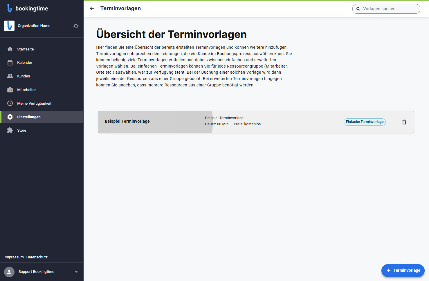 Wählen Sie die gewünschte Terminvorlage aus