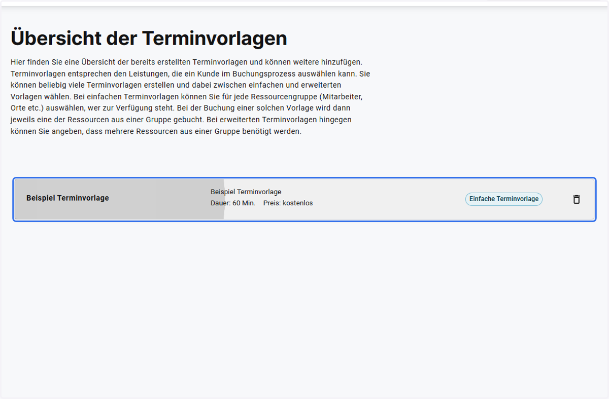 Wählen Sie die gewünschte Terminvorlage aus