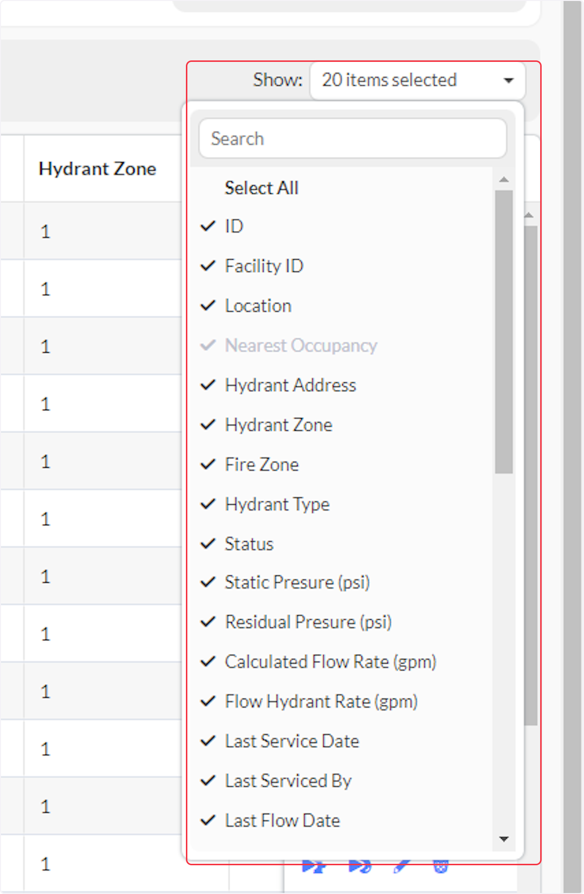 From the Show dropdown you can then select what columns to populate in the grid.