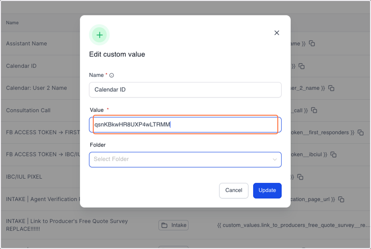 Paste that "qsnKBkwHR8UXP4wLTRMM" into input "CALENDAR ID"