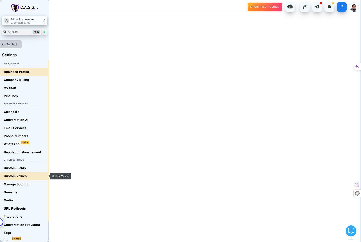 Click on Custom Values left dashboard