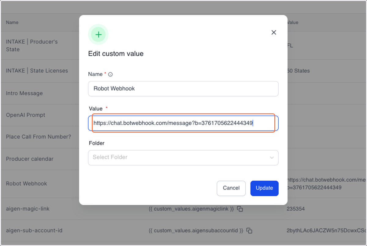 Paste "https://chat.botwebhook.com/message?b=3761705622444349" into input