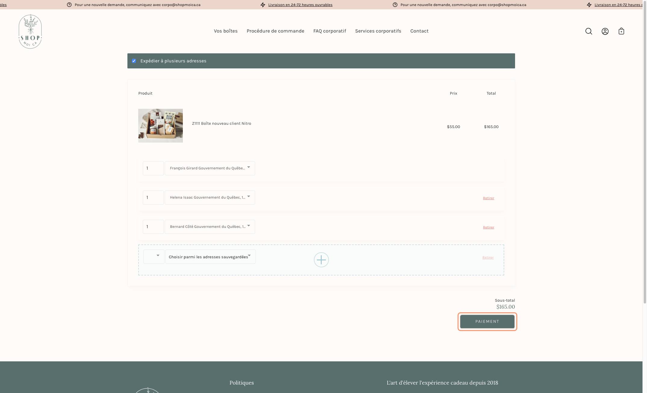 Cliquer sur PAIEMENT