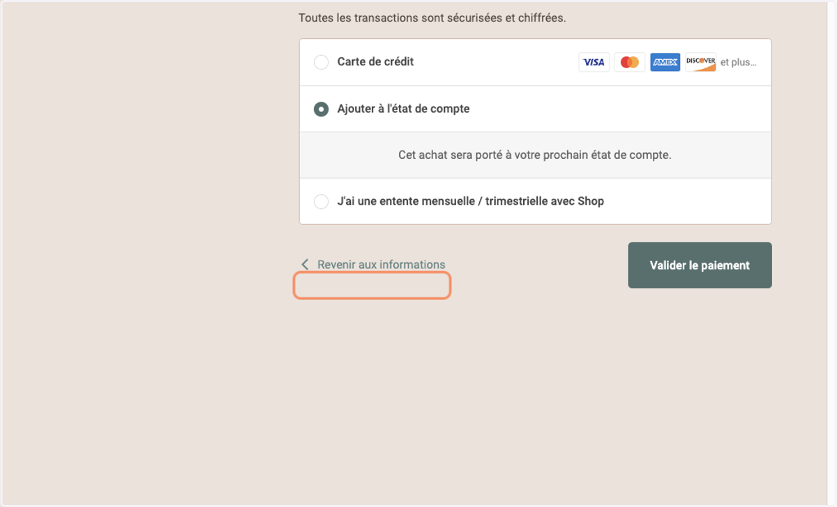 OPTION #2: Sélectionner Ajout à l'état de compte si entente de facturation mensuelle/trimestrielle
