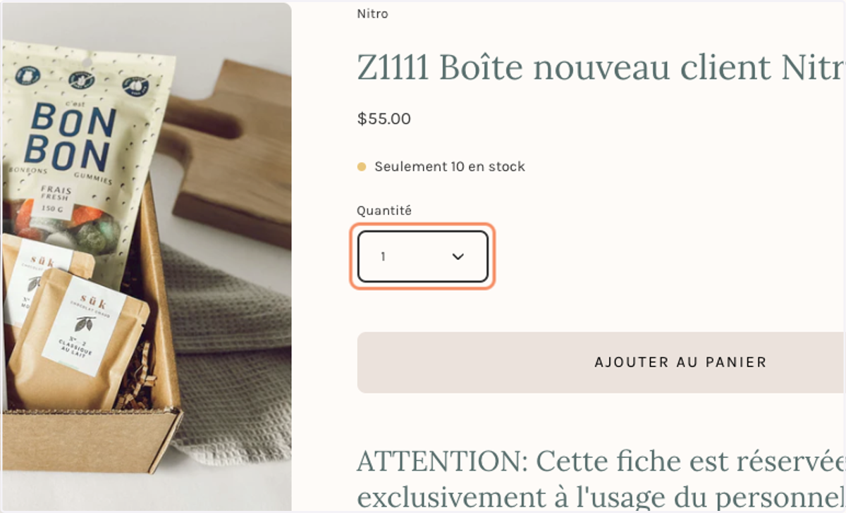 Sélectionner la quantité de boîtes à commander