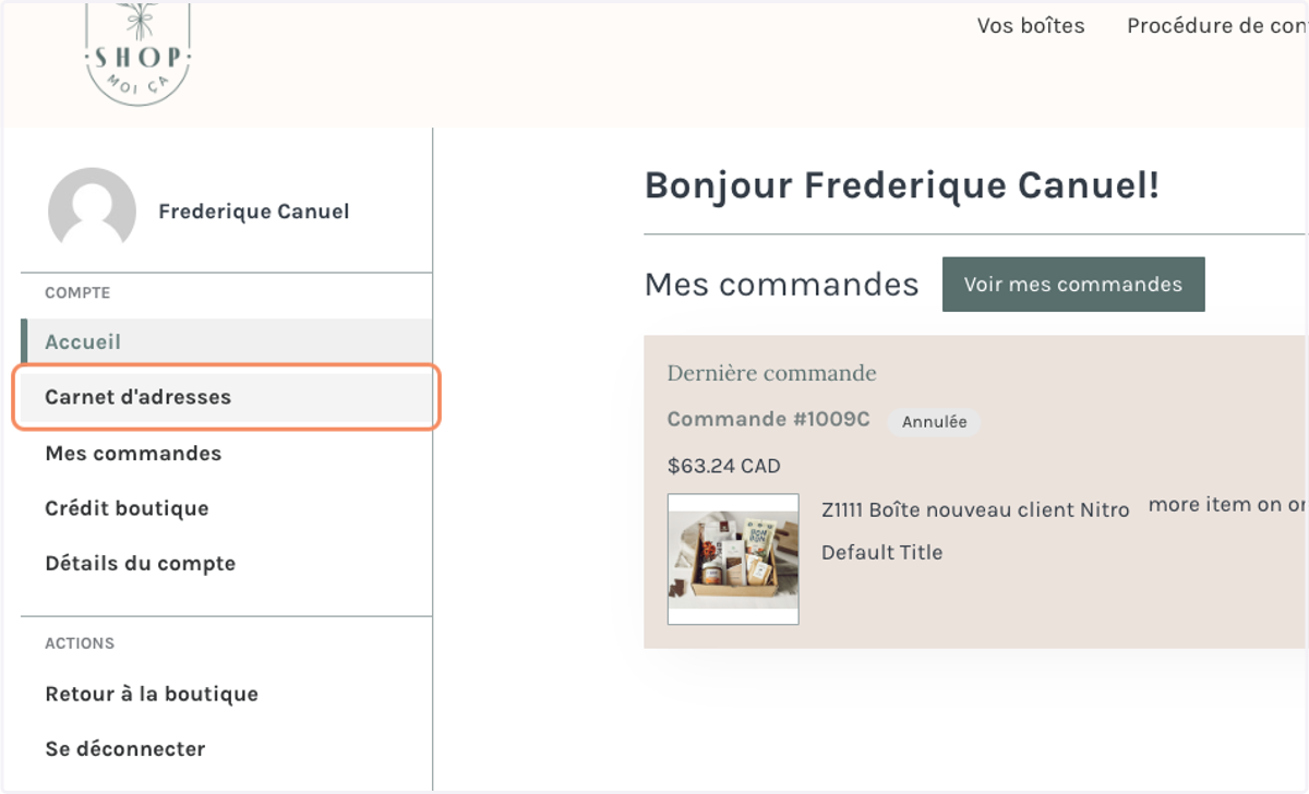 Me diriger dans le "Carnet d'adresses"