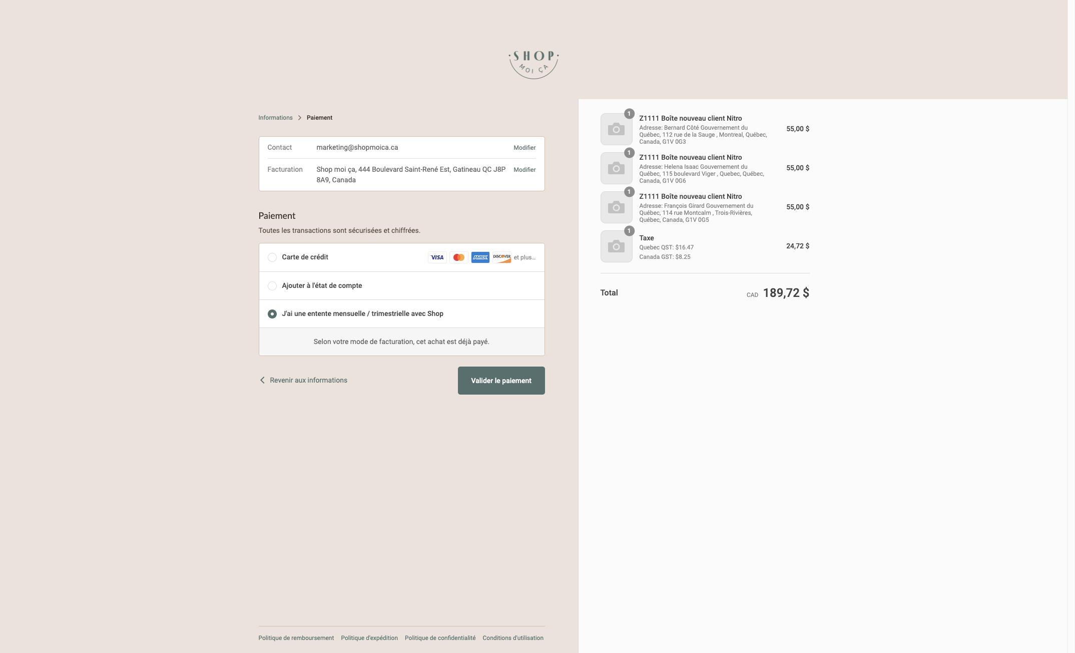 Vérifier une dernière fois les informations de votre commande