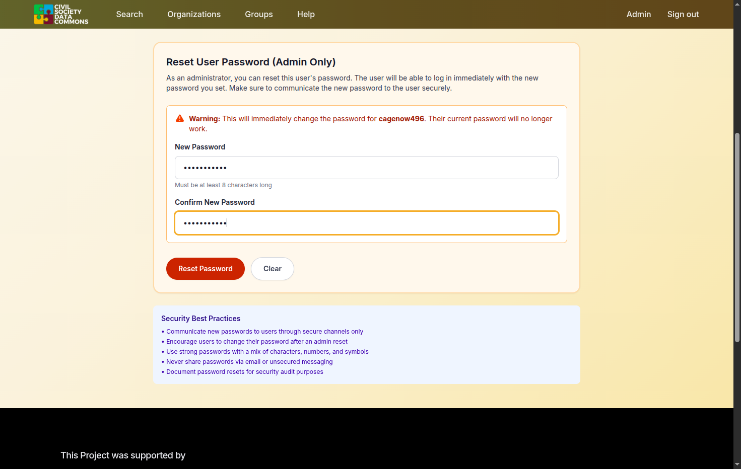 Click on Reset Password