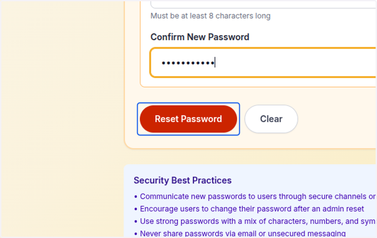 Click on Reset Password