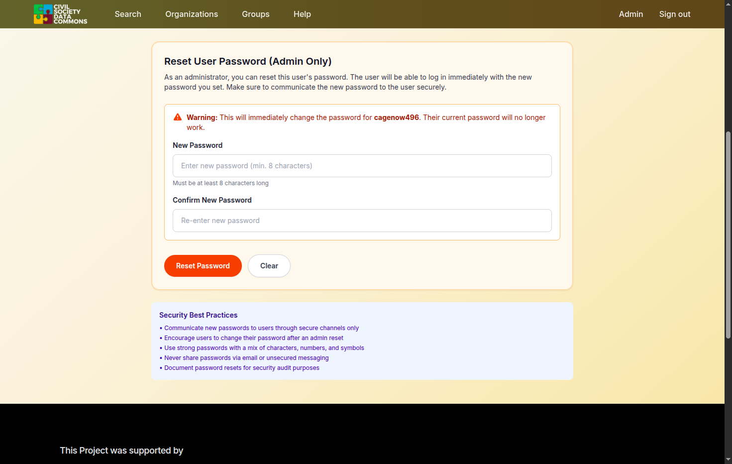 Click on Reset User Password (Admin Only)…