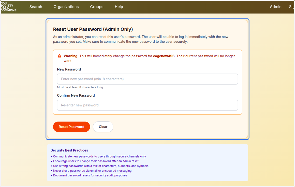 Click on Reset User Password (Admin Only)…