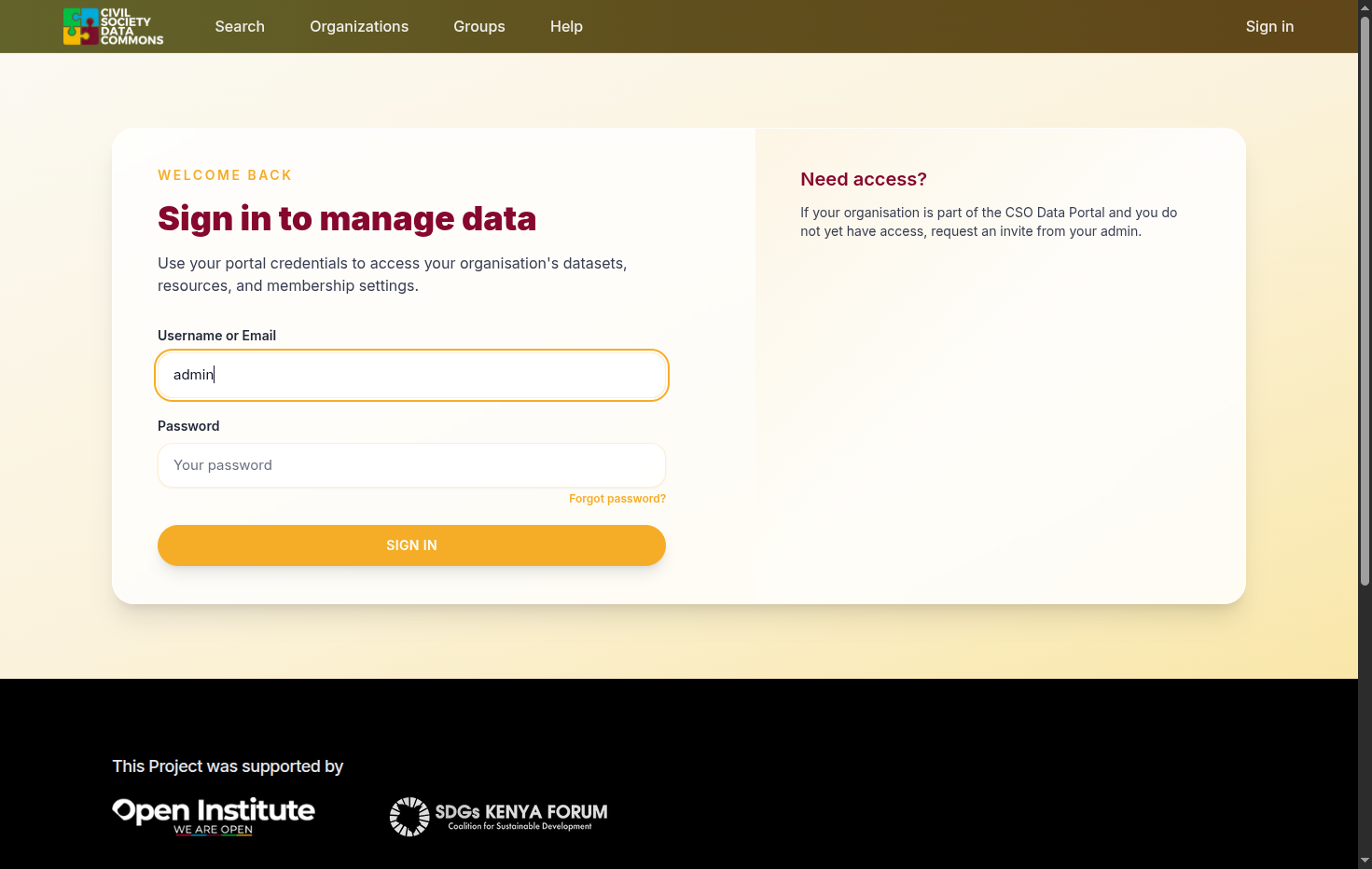 Log in as an admin account