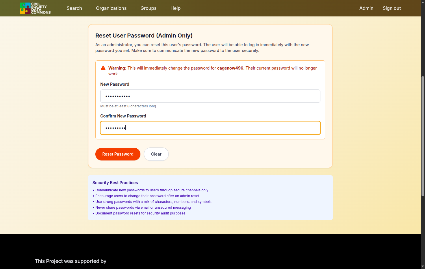 Confirm the new password