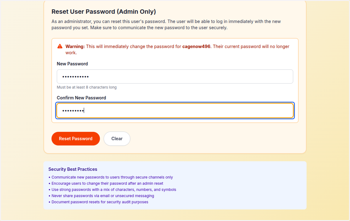 Confirm the new password
