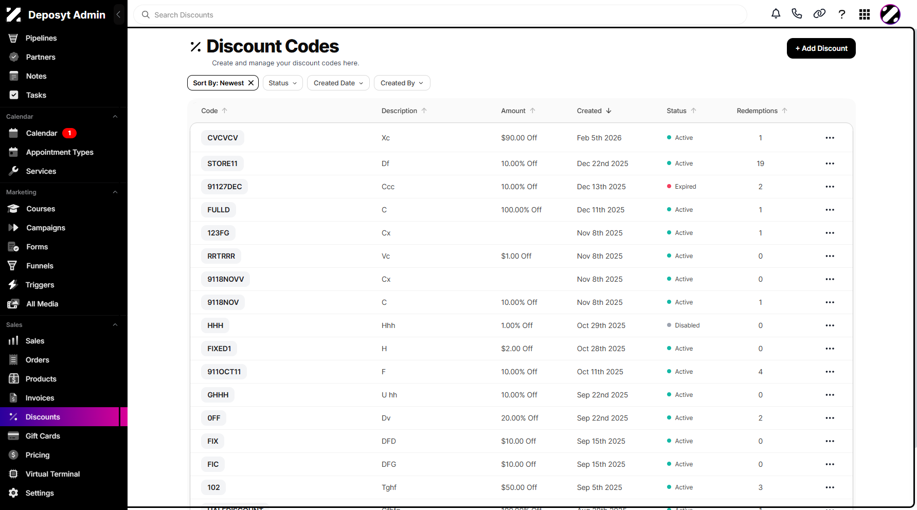 Step 3: You will then be navigated to the Discount Codes. Discounts are price reductions or special offers applied to products or services that help incentivize purchases, retain customers, or reward loyalty.