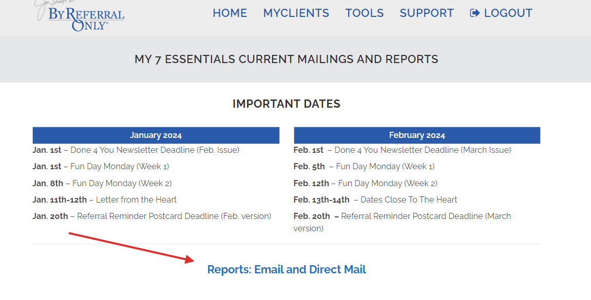 Click on Reports: Email and Direct Mail