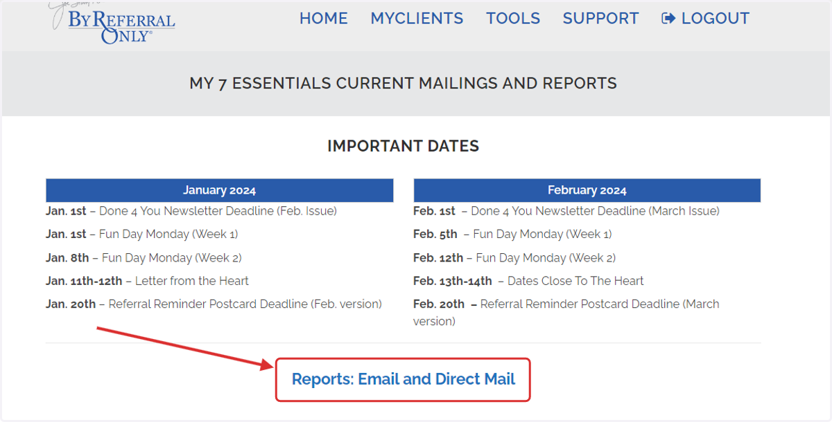 Click on Reports: Email and Direct Mail