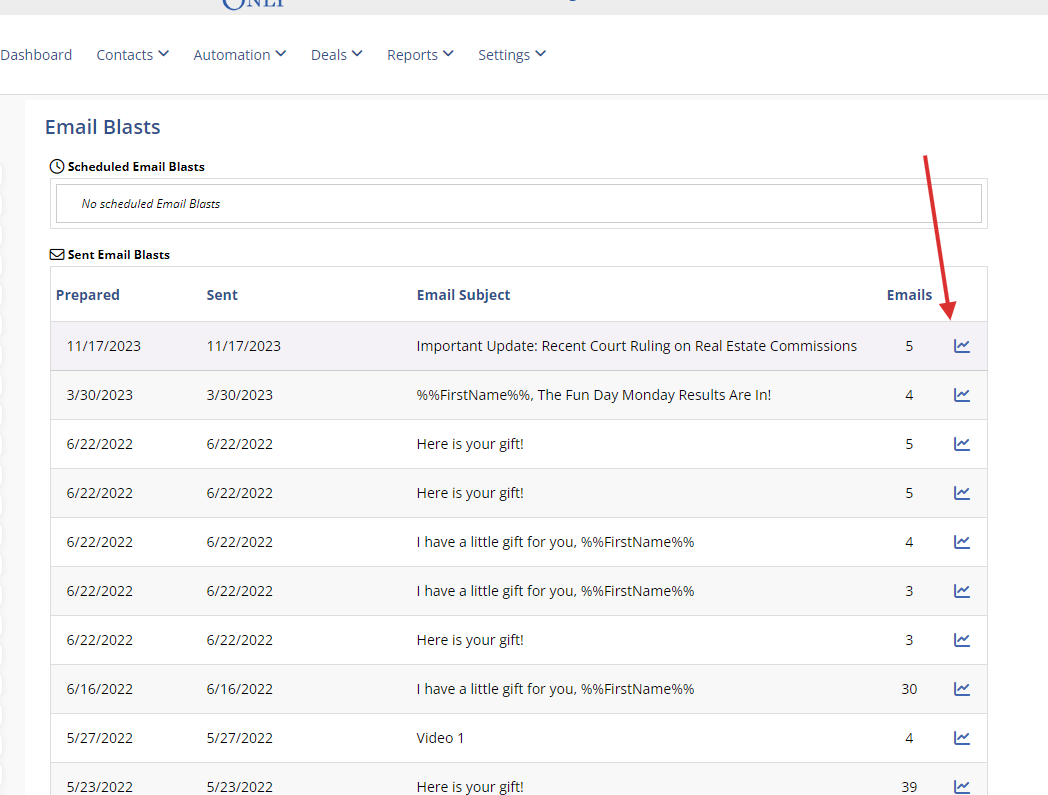 This will open a record of all of your emails previously sent through myClients.