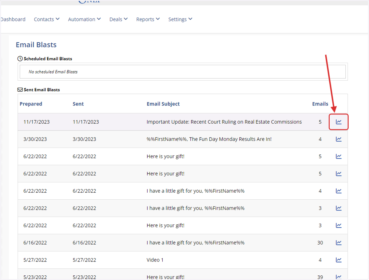 This will open a record of all of your emails previously sent through myClients.