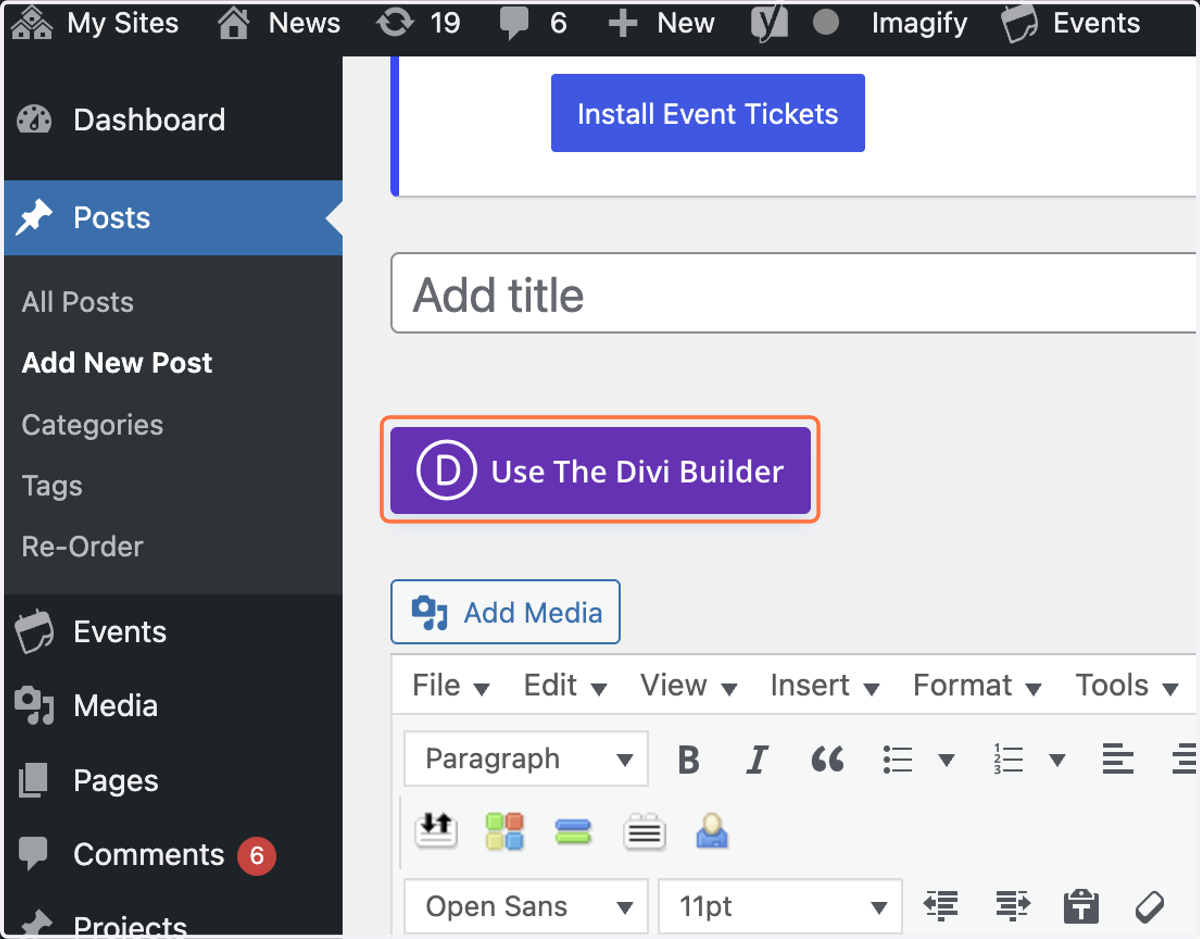 Click on Use The Divi Builder