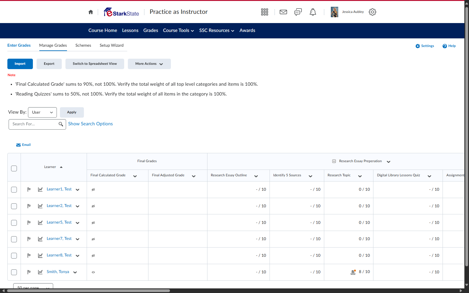 Click on Manage Grades