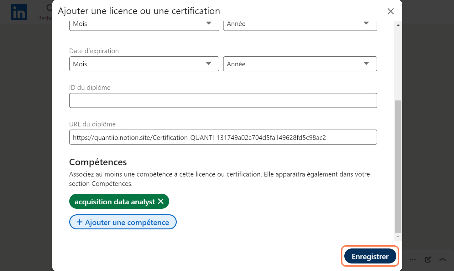 Cliquez sur "Enregistrer"