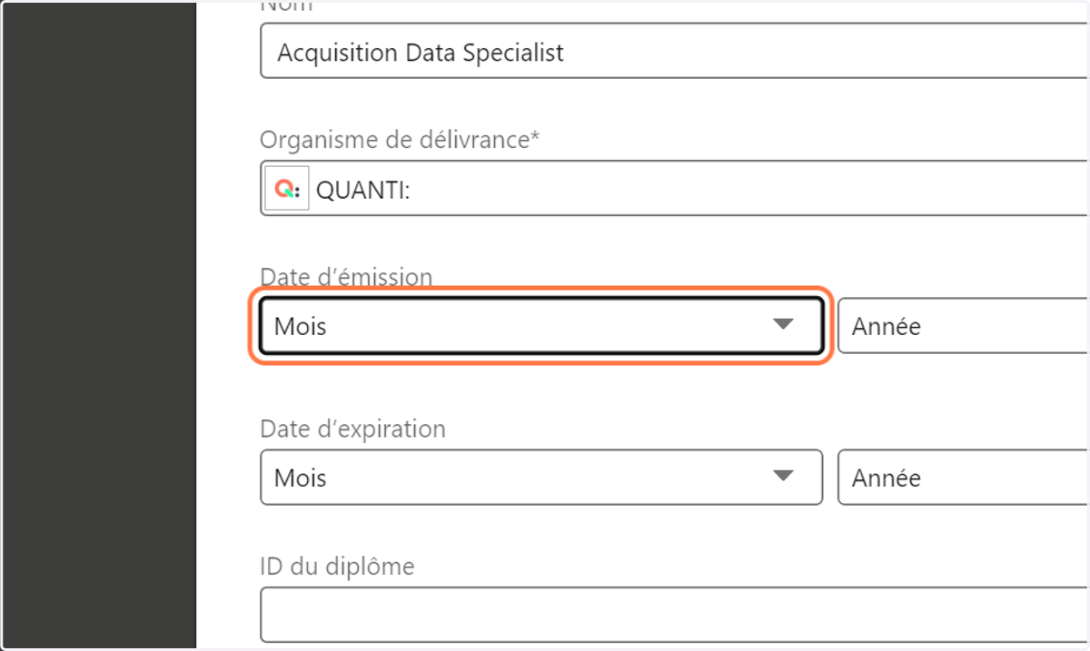 Cliquez sur "Mois" dans Mois : Date d’émission"