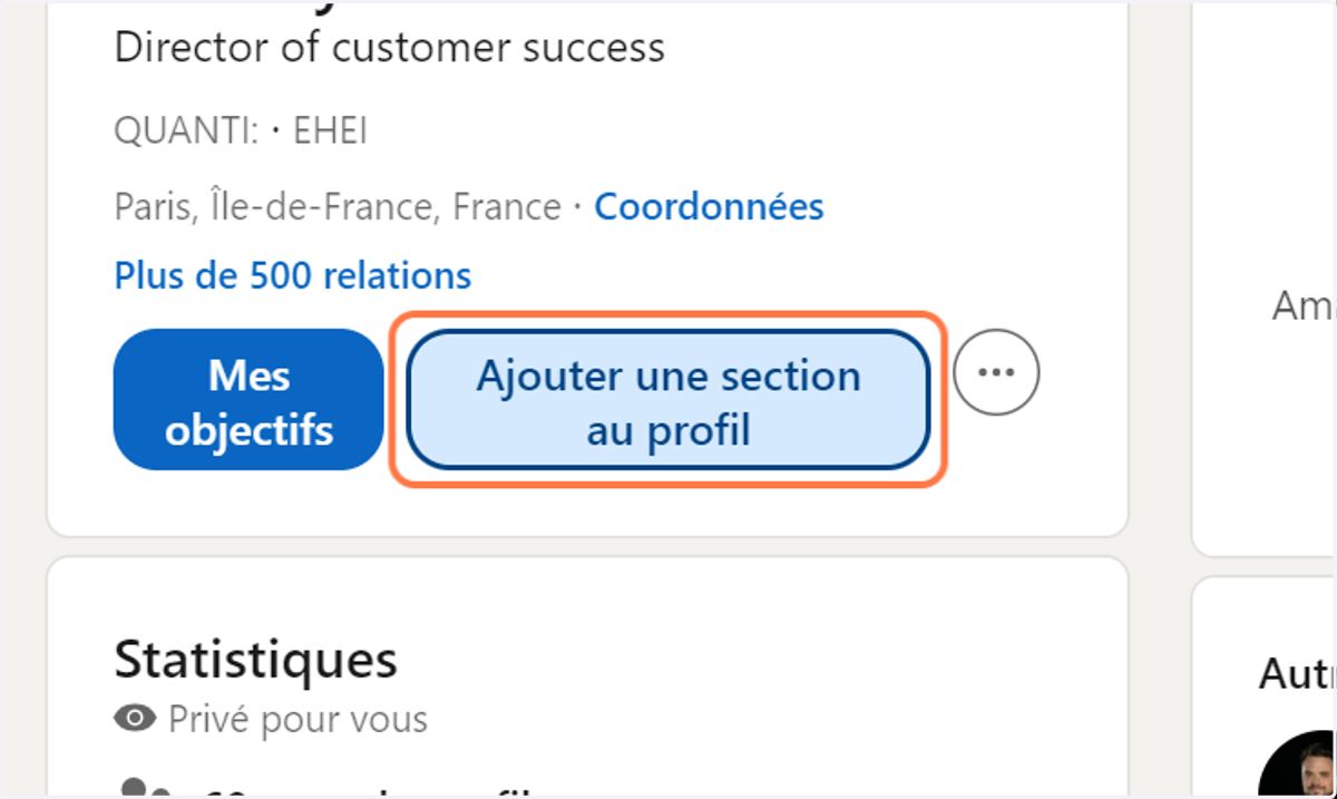 Cliquez sur "Ajouter une section au profil"
