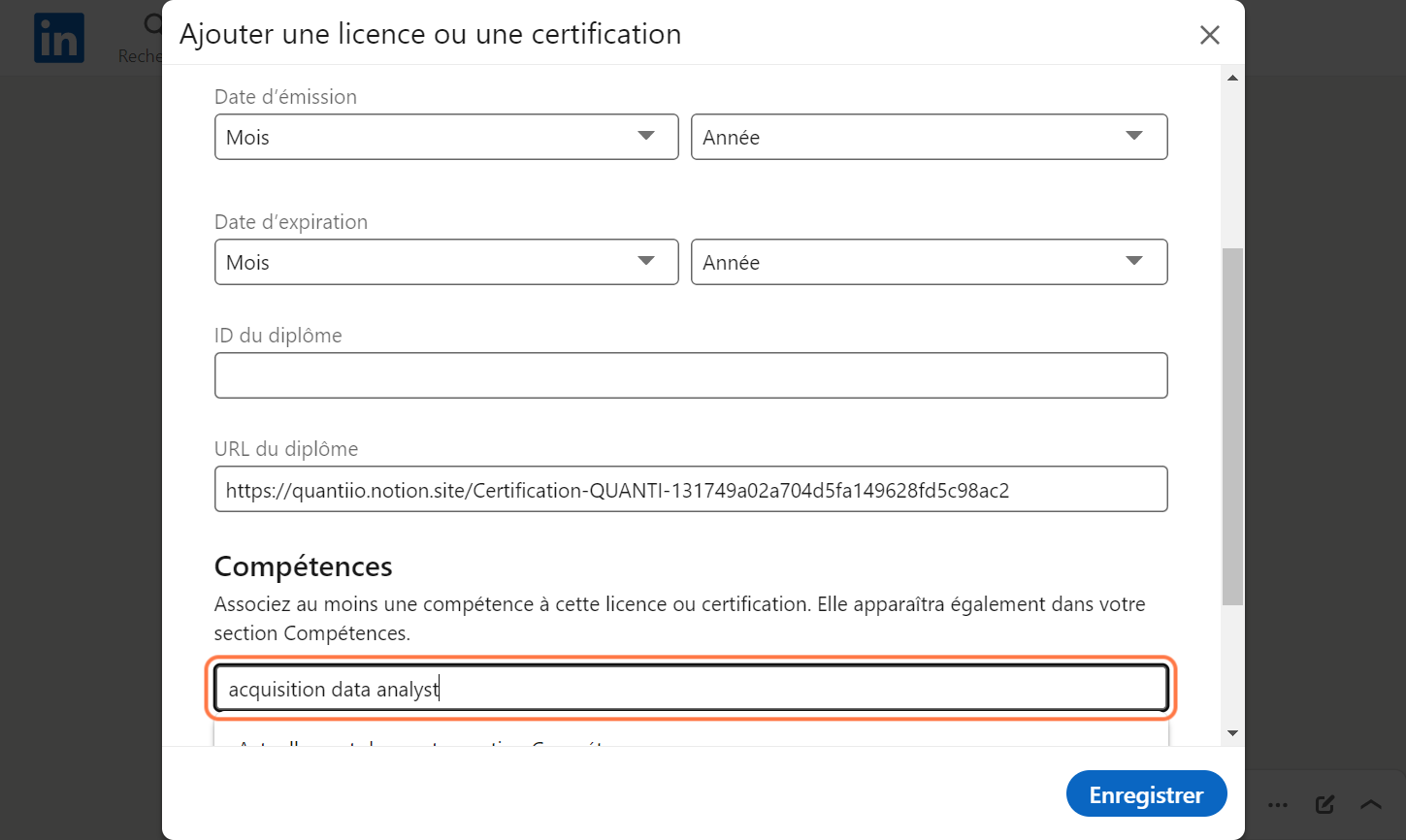 Saisissez "acquisition data analyst"