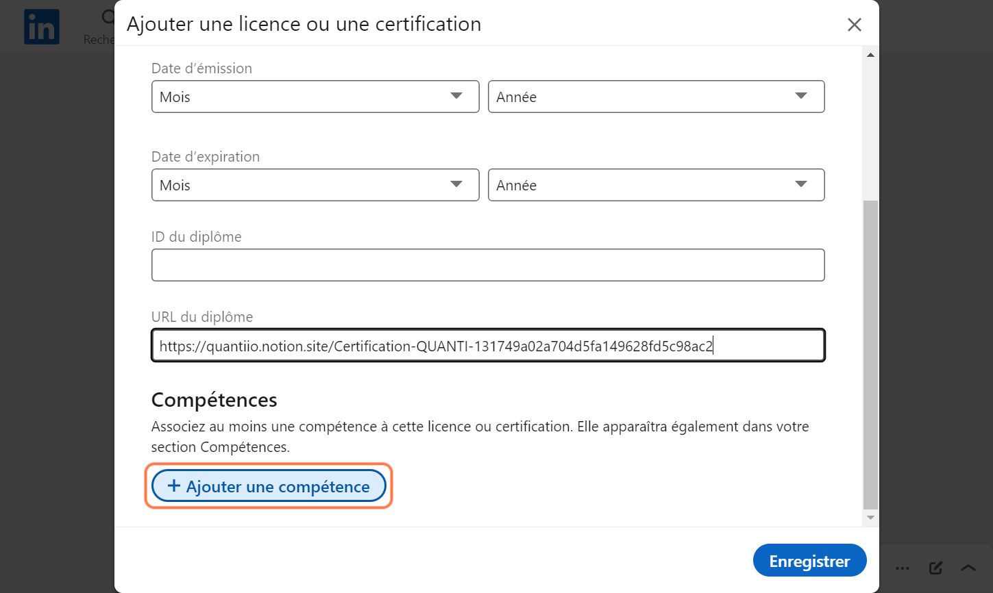 Cliquez su "Ajouter une compétence"