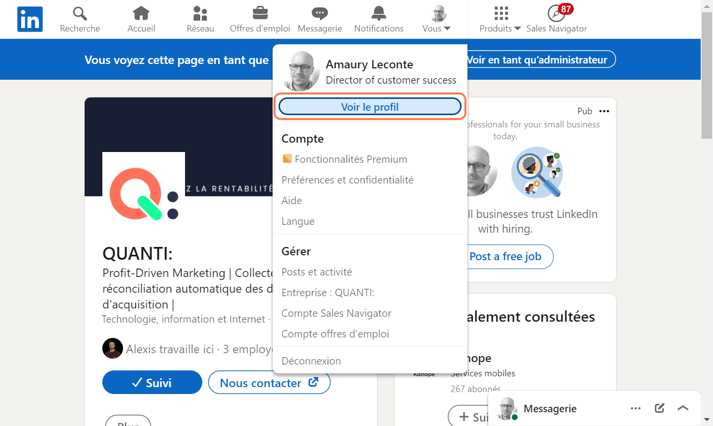 Cliquez sur "Voir le profil"