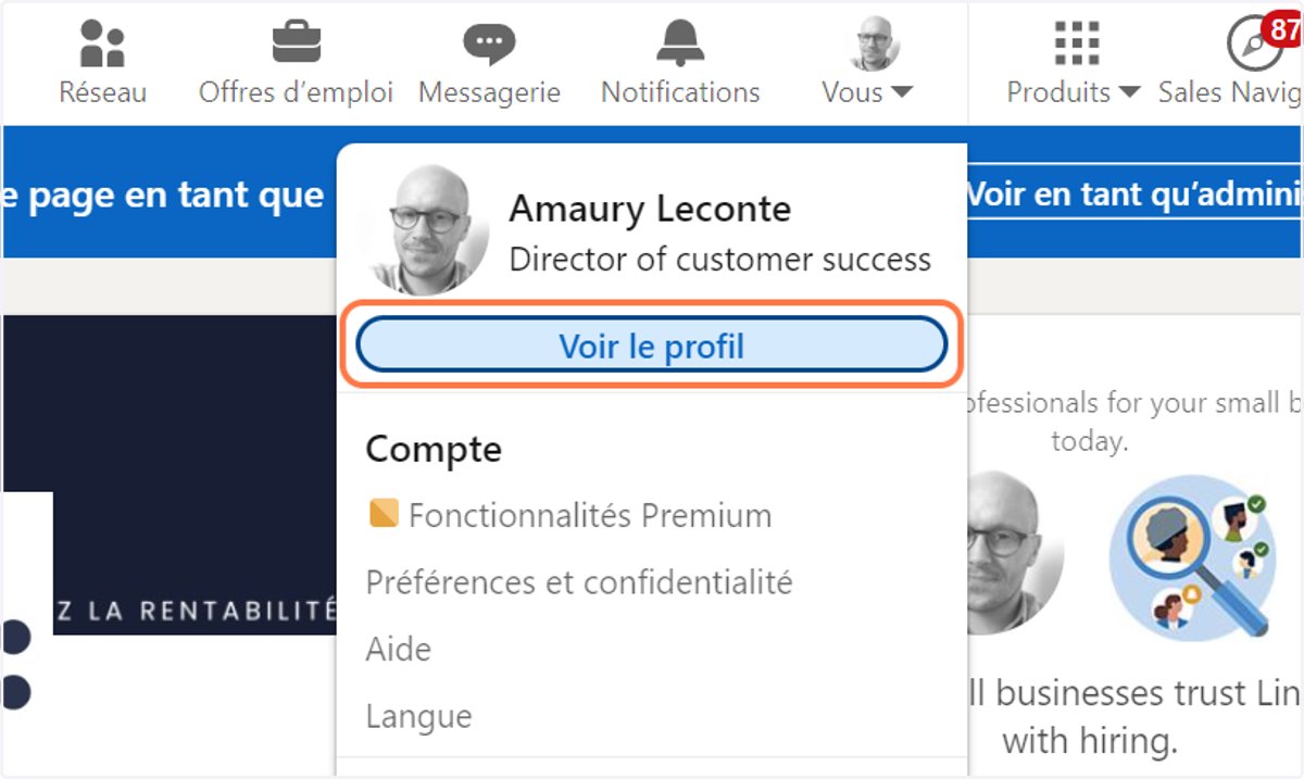 Cliquez sur "Voir le profil"