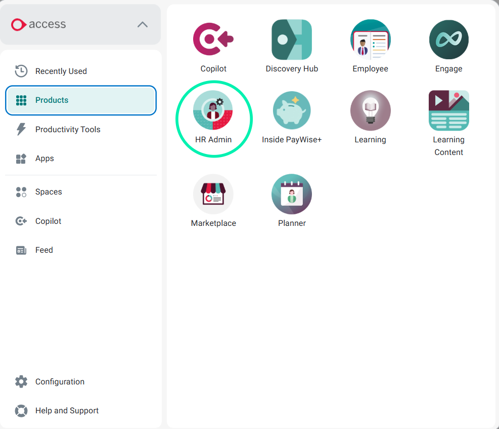 Select 'Products' and 'HR Admin'