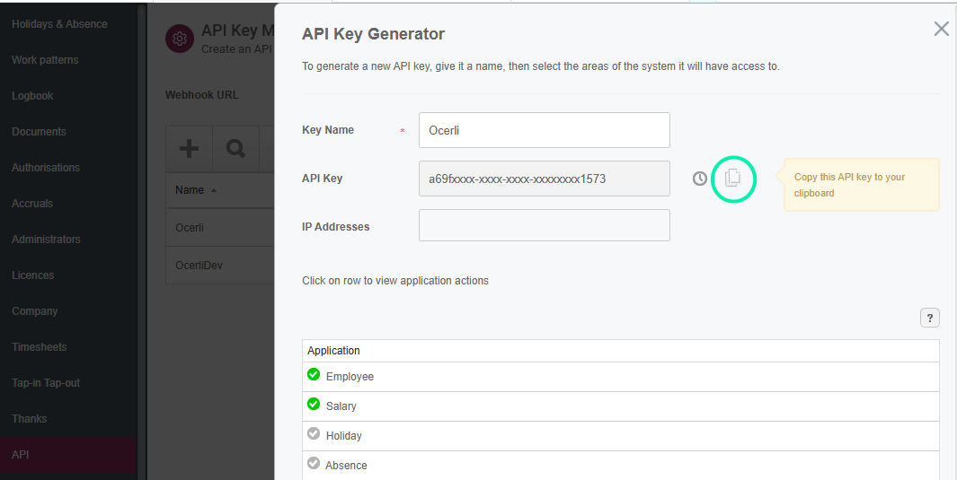 You can then copy the API Key