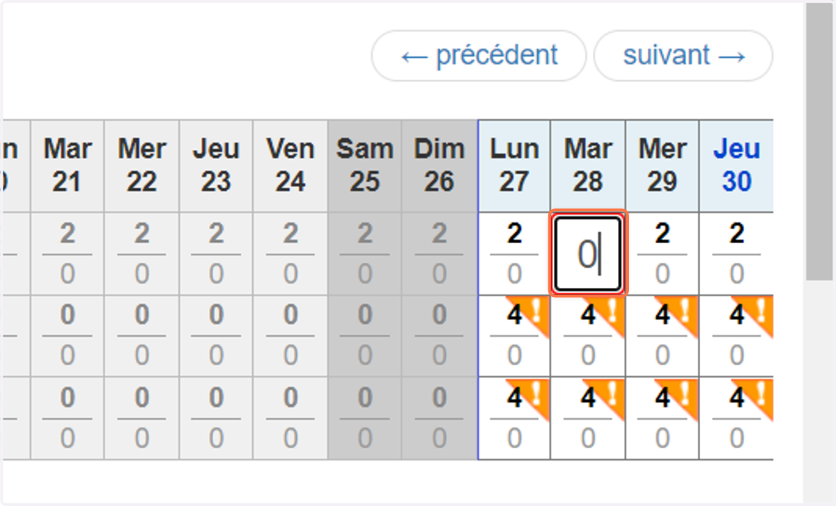 Cliquez sur le nombre que vous souhaitez modifier et saisissez le nouveau nombre