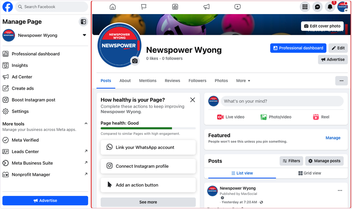 Now you are in your business Facebook page.