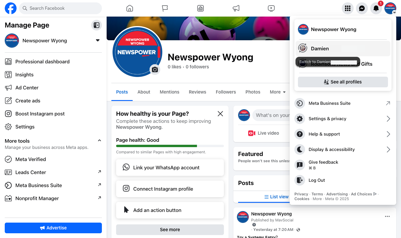 Select your personal profile again.