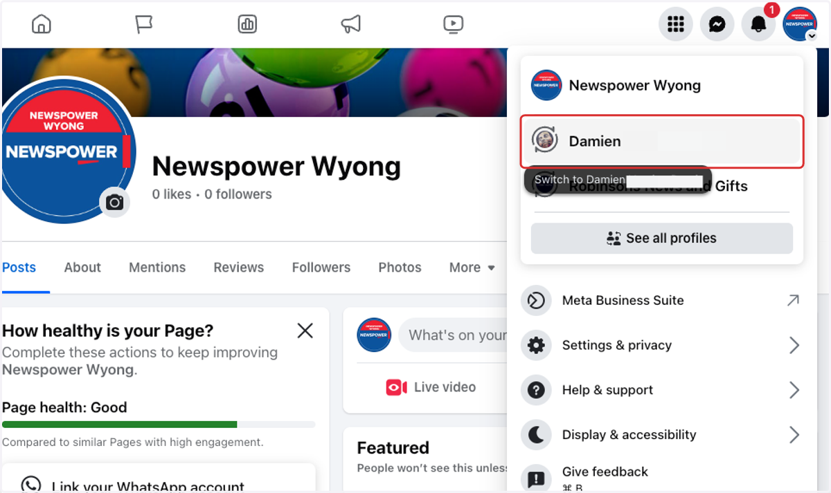 Select your personal profile again.