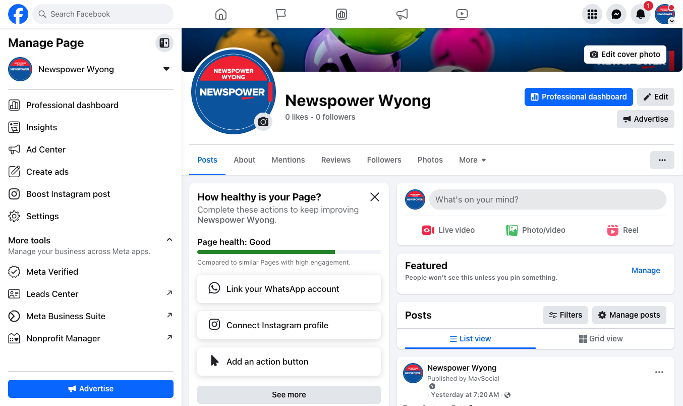 Here is where you can create a post for your page.