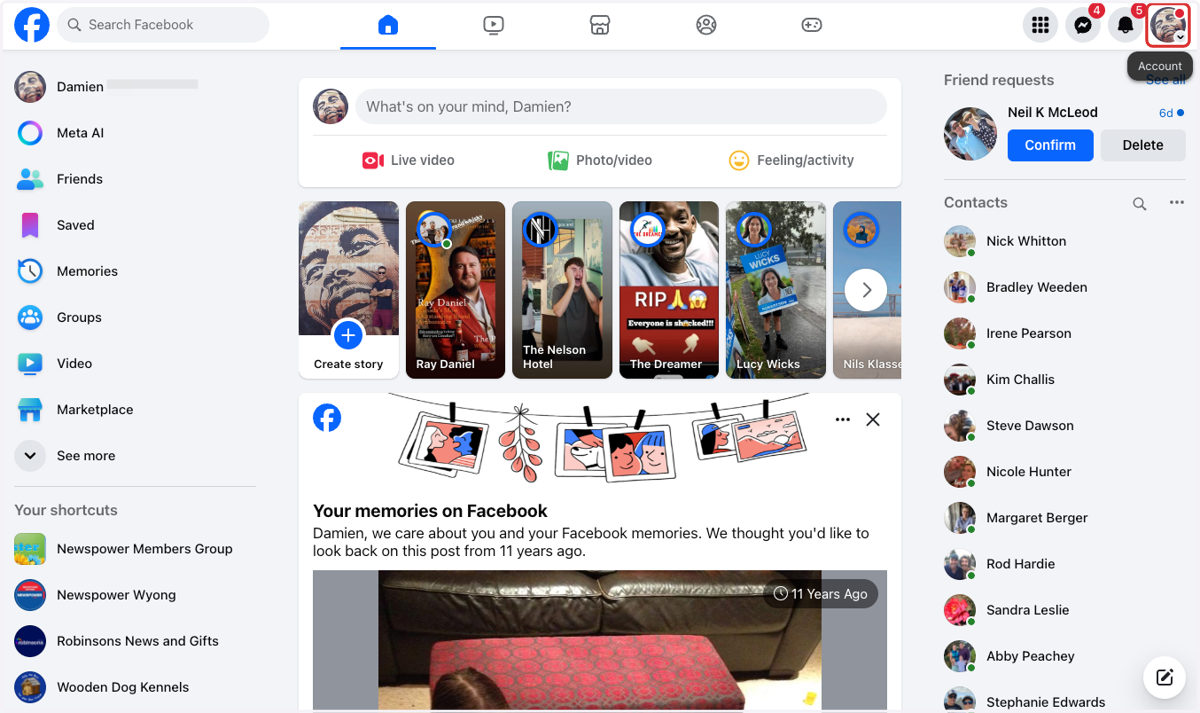 Click on your profile image in the top right corner.