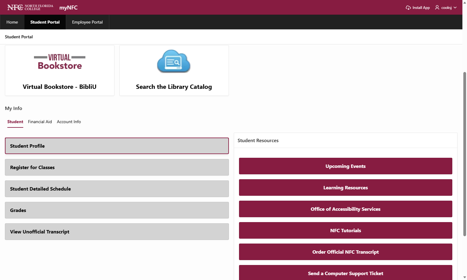 Navigate to the NFC Student Portal