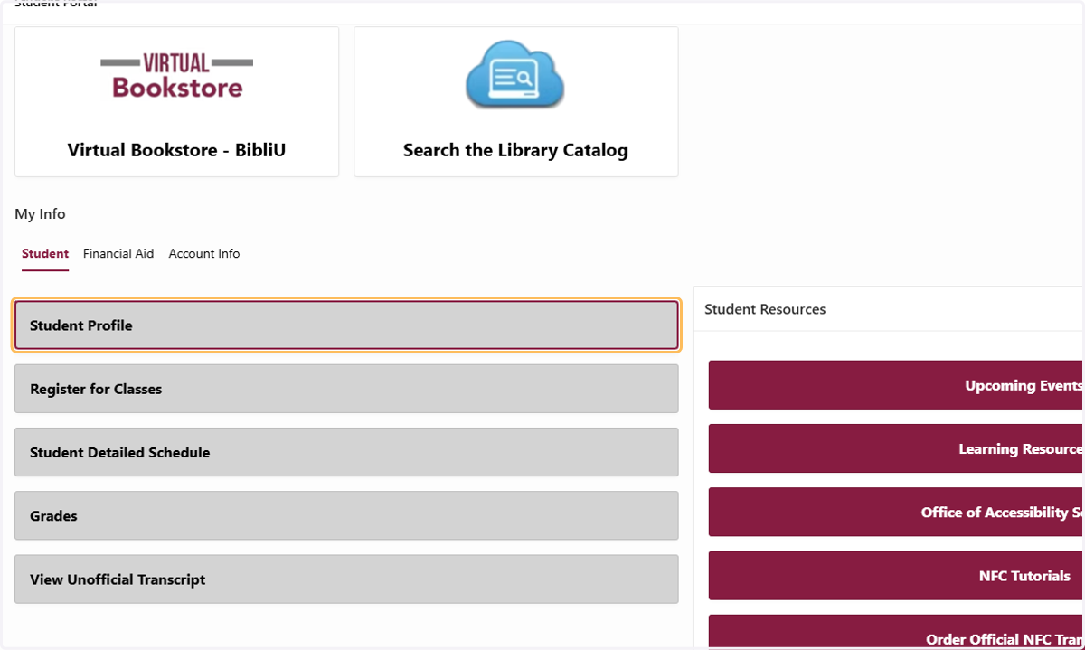 Navigate to the NFC Student Portal
