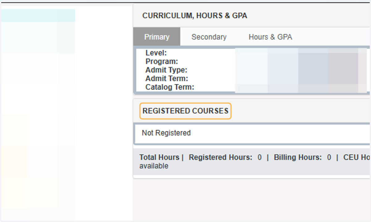 Once in your student profile, look for the Registered Courses section.