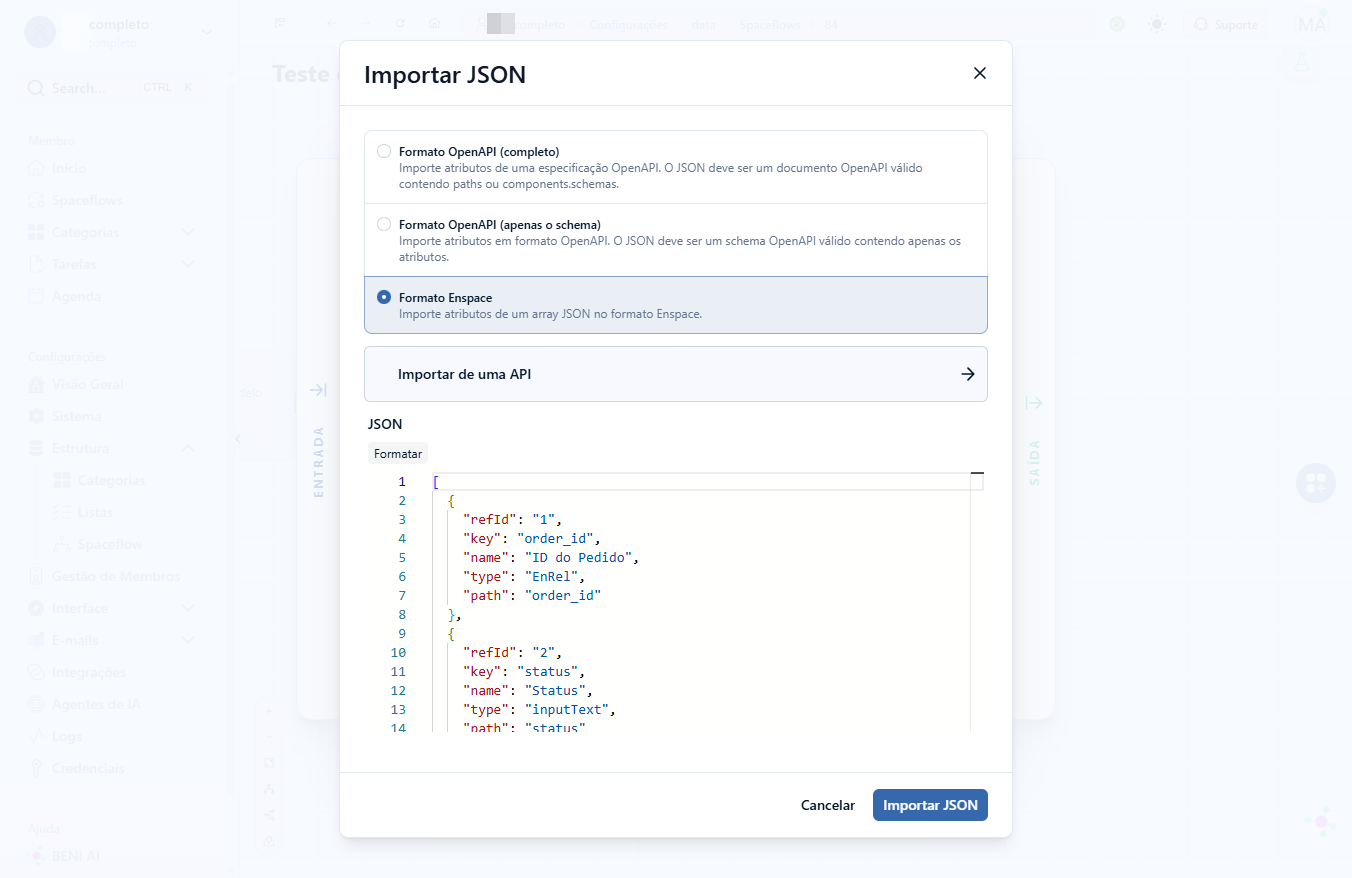 Você também tem a opção de importar um JSON diretamente de uma API, por uma requisição HTTP