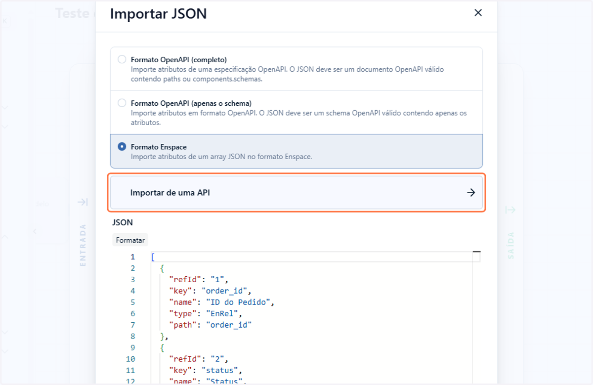 Você também tem a opção de importar um JSON diretamente de uma API, por uma requisição HTTP
