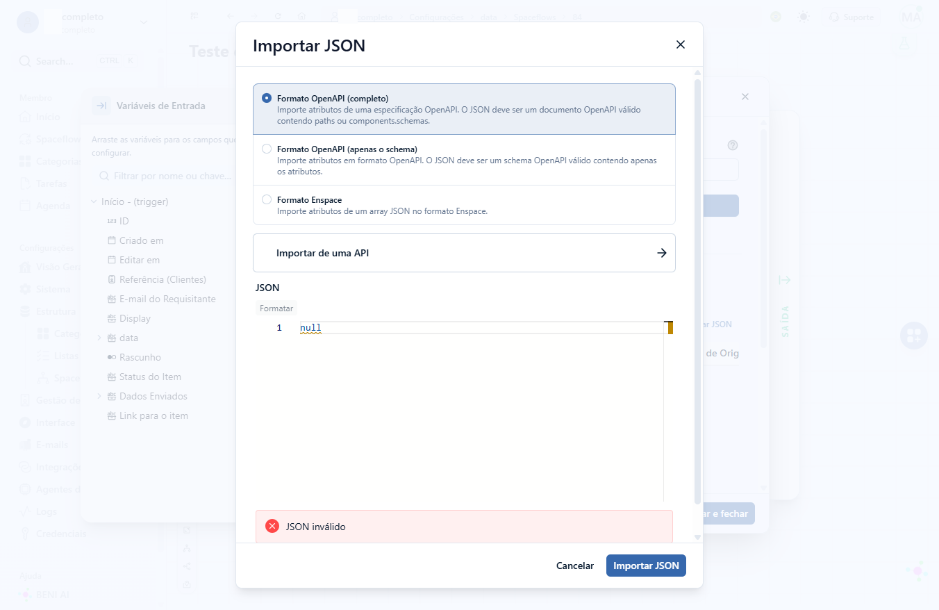 Para o primeiro exemplo, vamos usar o Formato OpenAPI (completo)