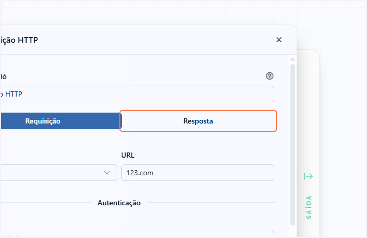 Para gerar o schema de saída do nó de HTTP, clique em Resposta
