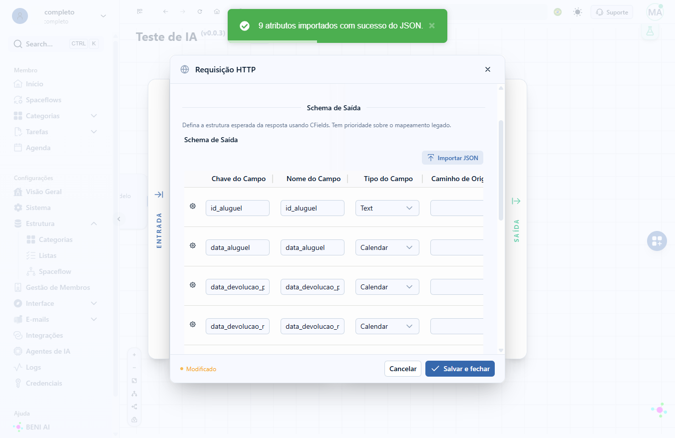 Novamente, o repetidor de schema será preenchido automaticamente